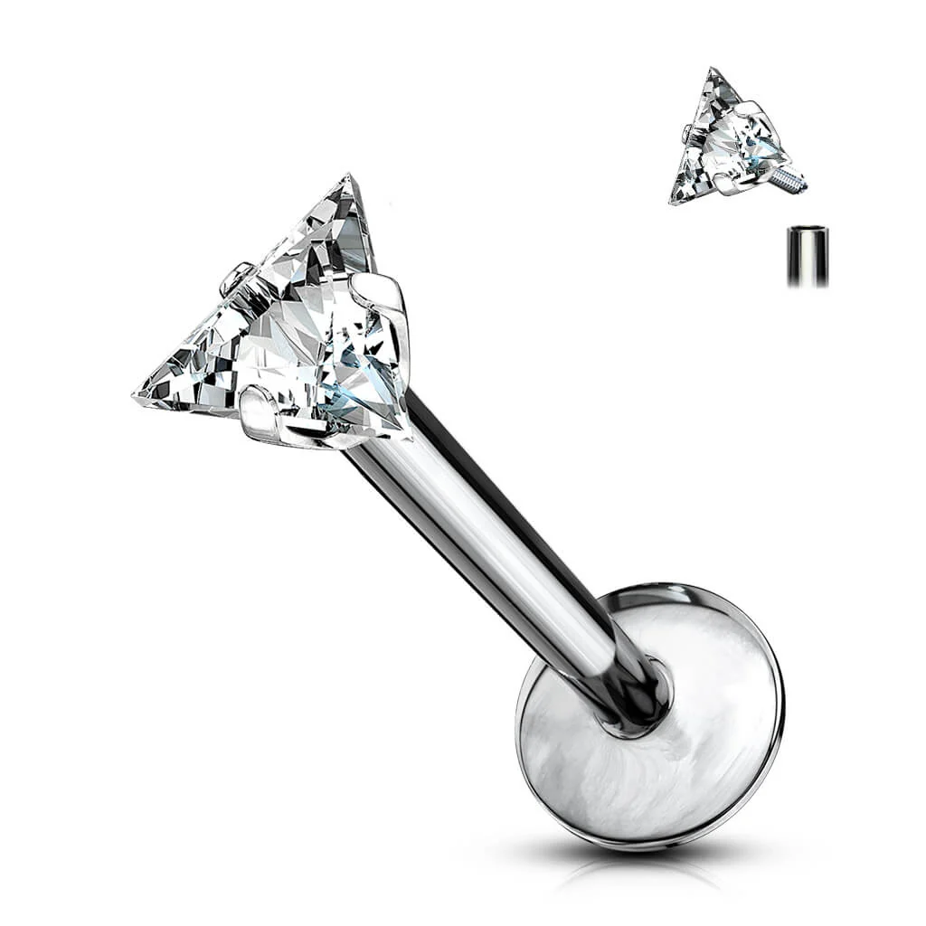 Titan Labret Dreieck Zirkonia Silber Innengewinde - Image 5