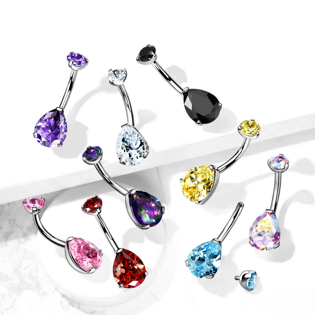 Titan Bauchnabelpiercing Tropfen Zirkonia Innengewinde - Image 5
