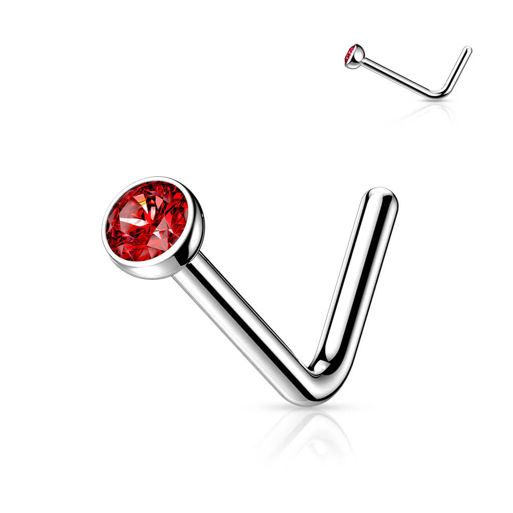 Titan Nasenstecker L-Form Zirkonia Rund Silber - Image 10
