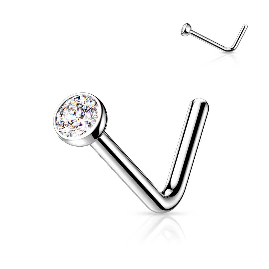 Titan Nasenstecker L-Form Zirkonia Rund Silber - Image 2
