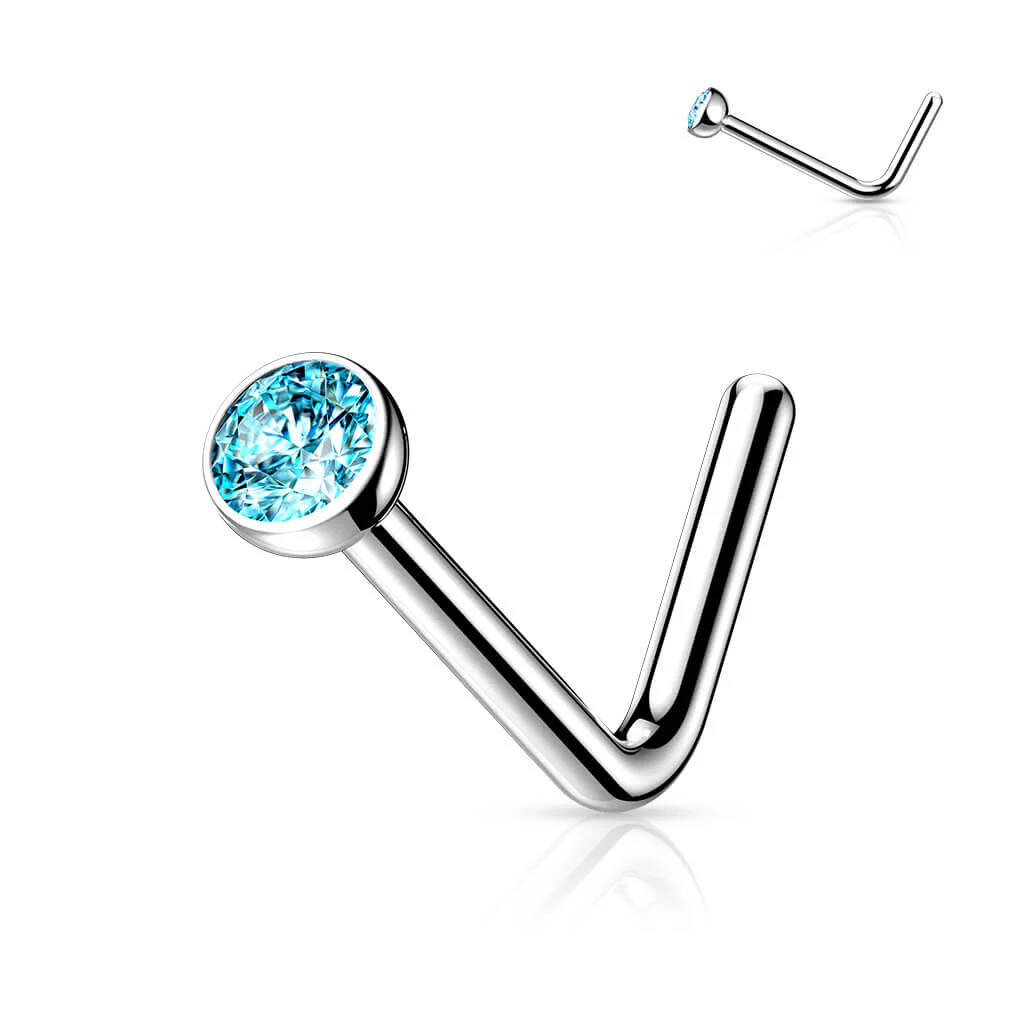 Titan Nasenstecker L-Form Zirkonia Rund Silber - Image 9