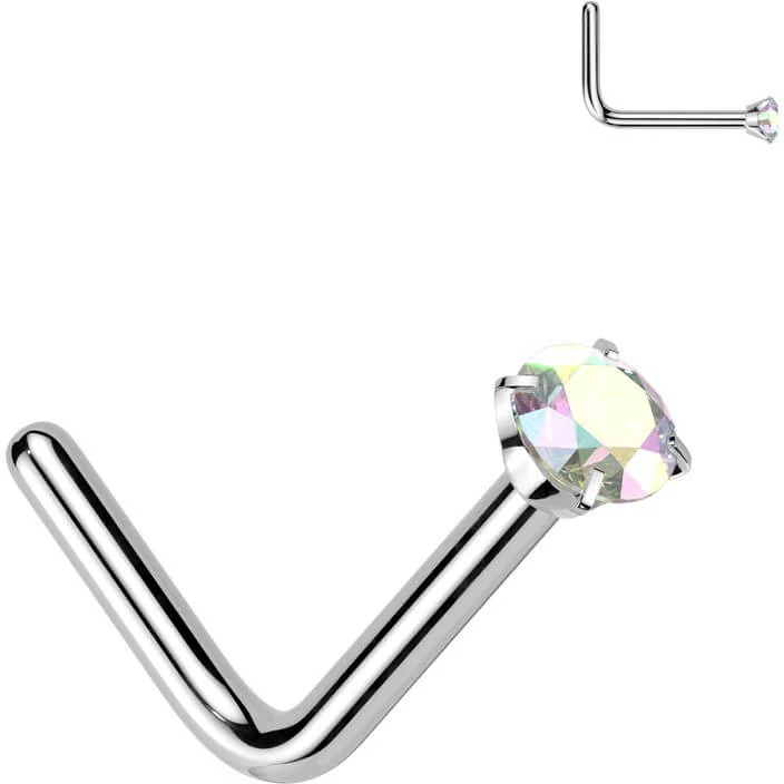 Titan Nasenstecker L-Form Zirkonia Rund Silber - Image 10