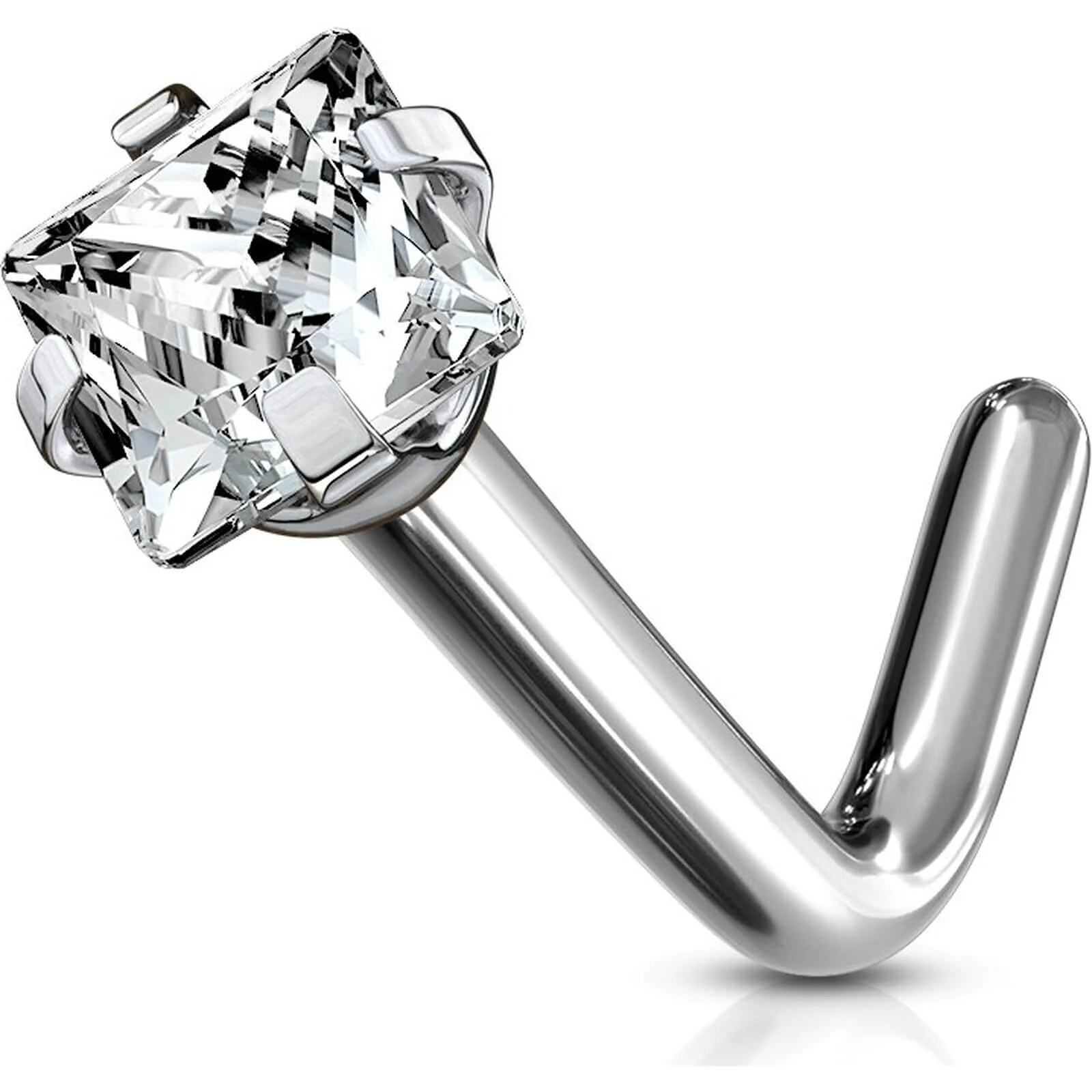 Titan Nasenstecker L-Form Quadrat Zirkonia Silber