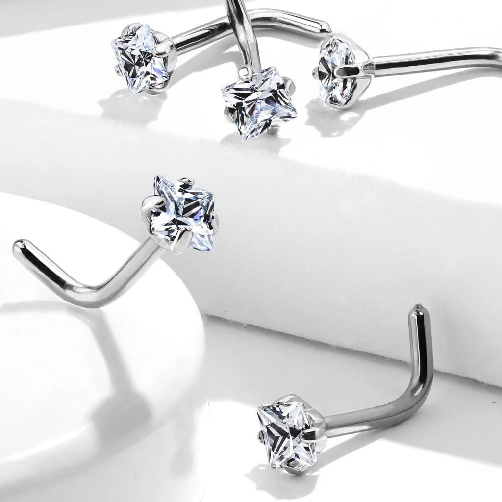 Titan Nasenstecker L-Form Quadrat Zirkonia Silber - Image 3