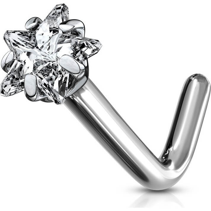 Titan Nasenstecker L-Form Stern Zirkonia Silber - Image 5
