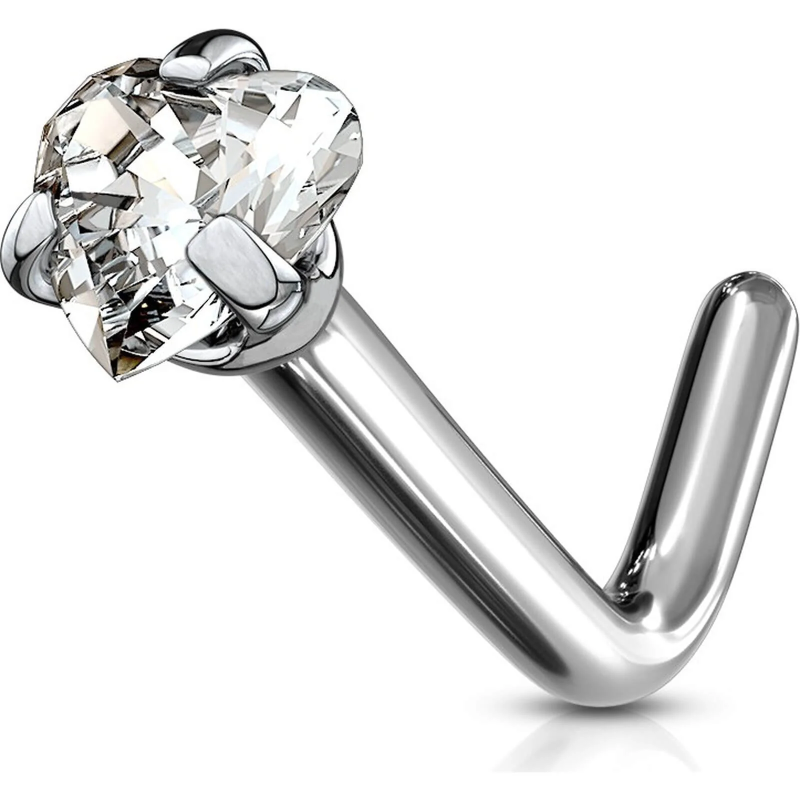 Titan Nasenstecker L-Form Herz Zirkonia Silber