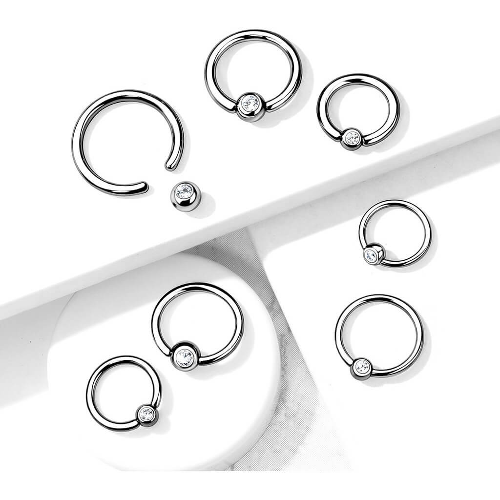 Titan Ring Kugel Zirkonia Silber Biegbar - Image 3