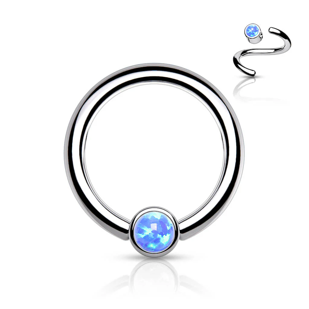Titan Ring Kugel Flach Opal Silber Biegbar - Image 2