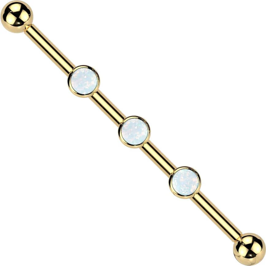 Titan Industrial Barbell 3 Zirkonia Opal Natursteine Zargenfassung Innengewinde
