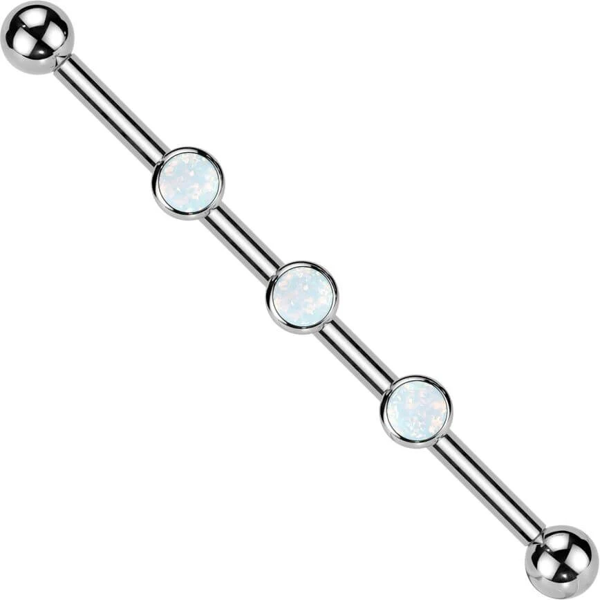 Titan Industrial Barbell 3 Zirkonia Opal Natursteine Zargenfassung Innengewinde - Image 7