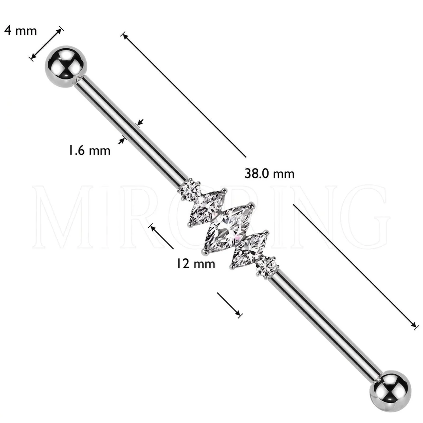 Titan Industrial Barbell 3 Marquise Schliff 2 Zirkonia rund Innengewinde - Image 4