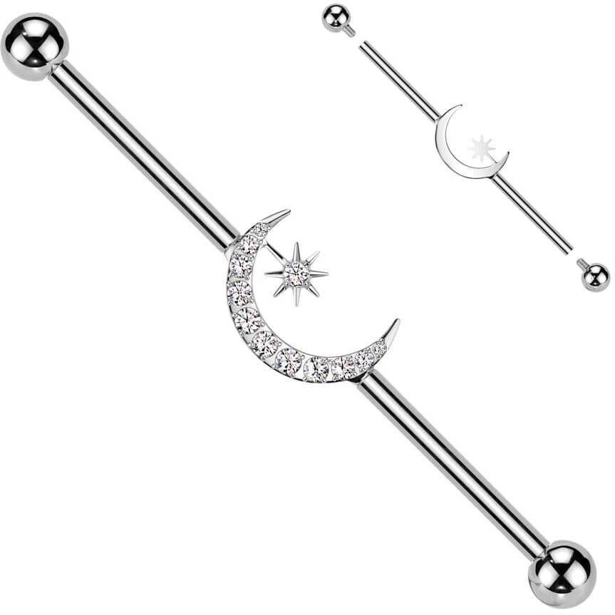 Titan Industrial Barbell Halbmond Stern Zirkonia Innengewinde - Image 3