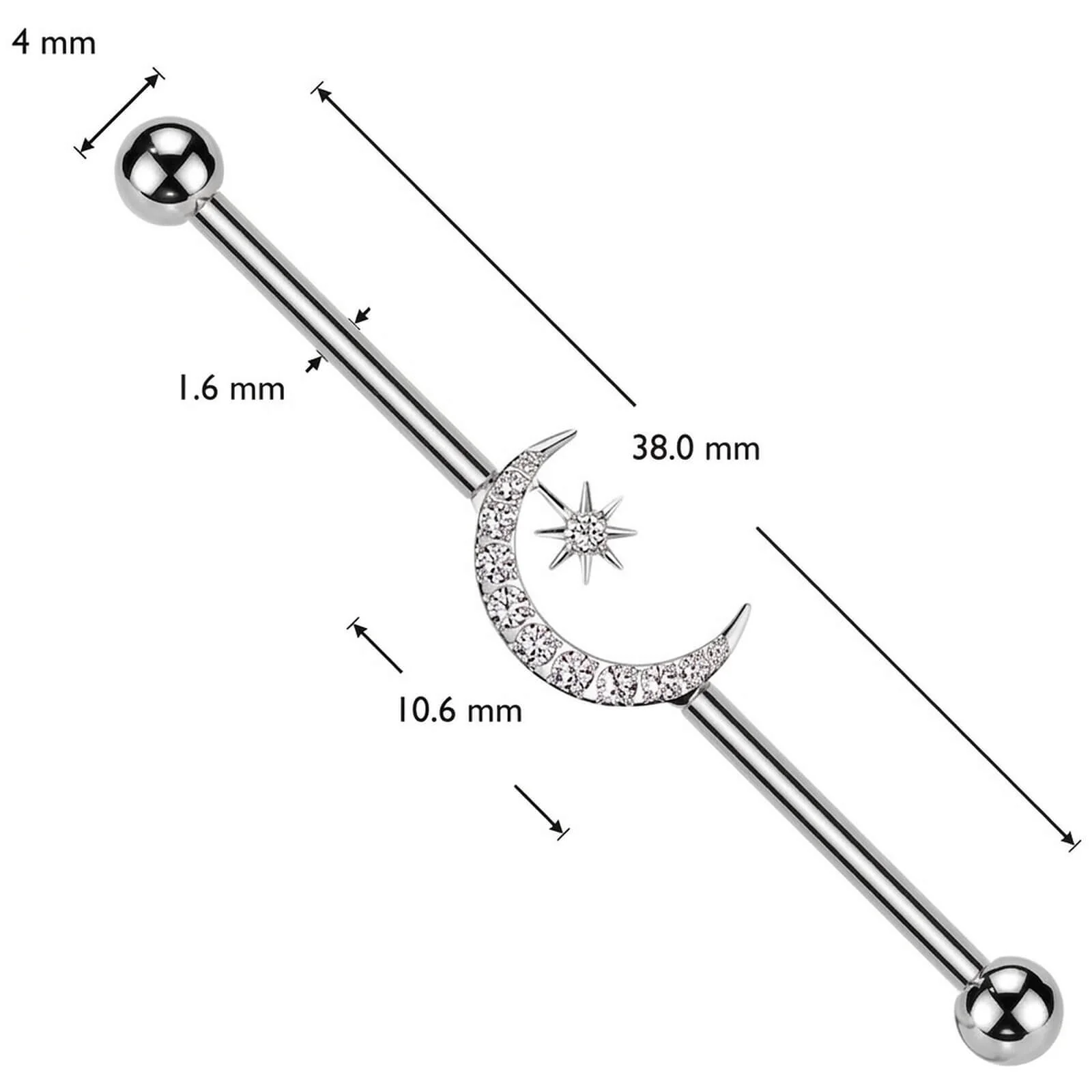 Titan Industrial Barbell Halbmond Stern Zirkonia Innengewinde - Image 4