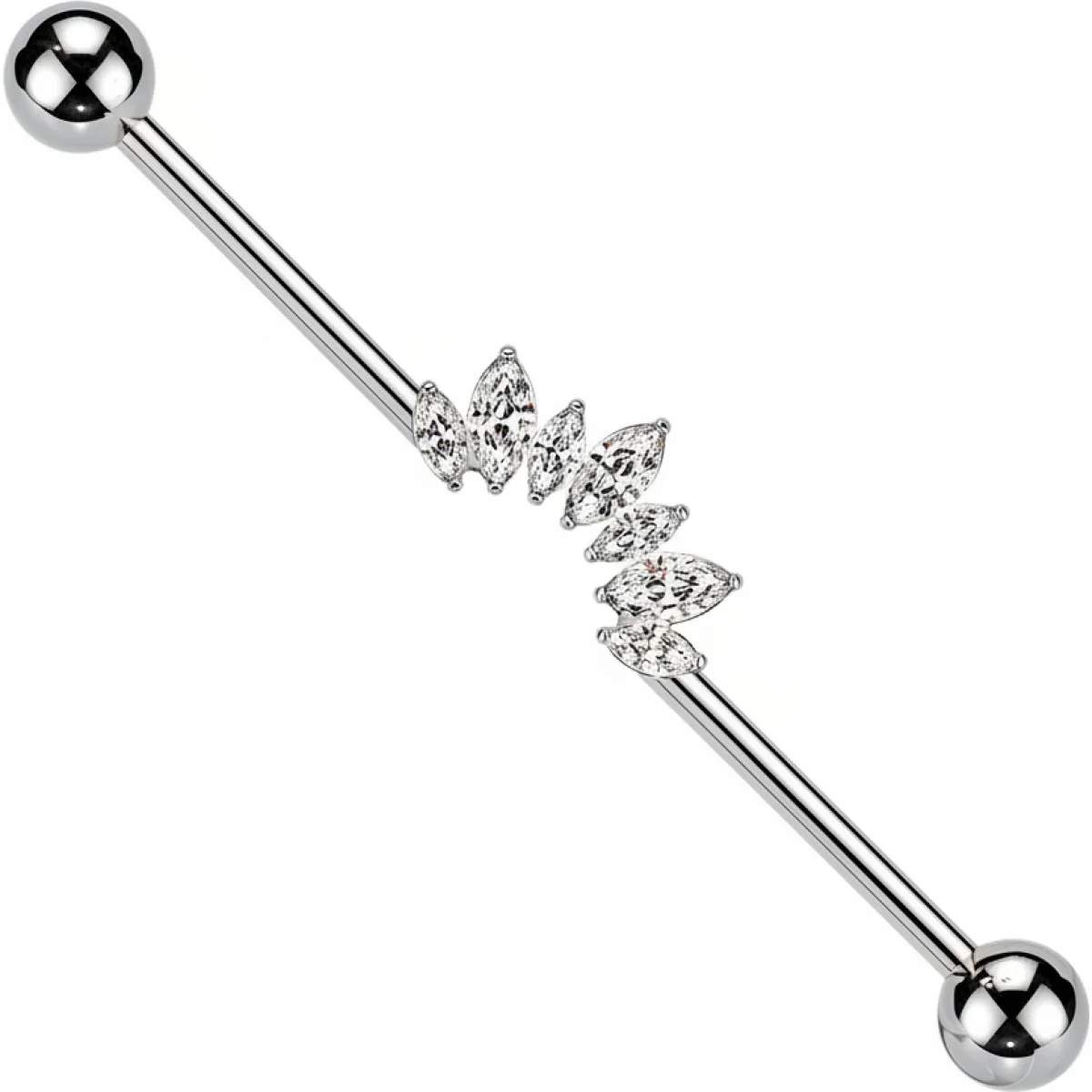 Titan Industrial Barbell 7 Zirkonias Marquise Schliff Innengewinde