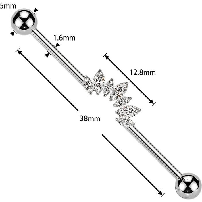 Titan Industrial Barbell 7 Zirkonias Marquise Schliff Innengewinde - Image 2