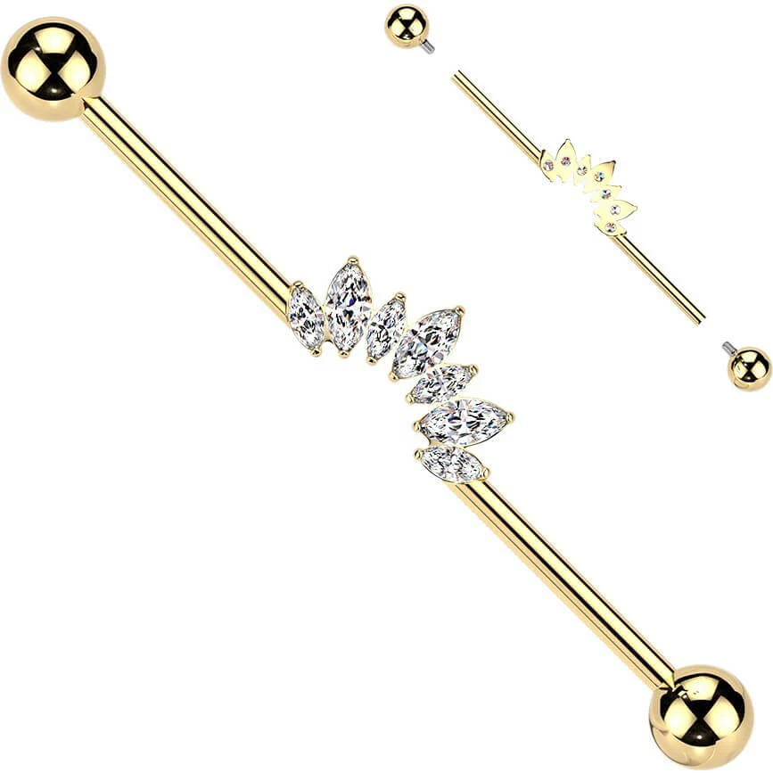 Titan Industrial Barbell 7 Zirkonias Marquise Schliff Innengewinde - Image 3