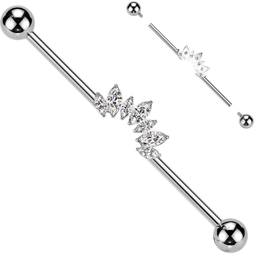Titan Industrial Barbell 7 Zirkonias Marquise Schliff Innengewinde - Image 4