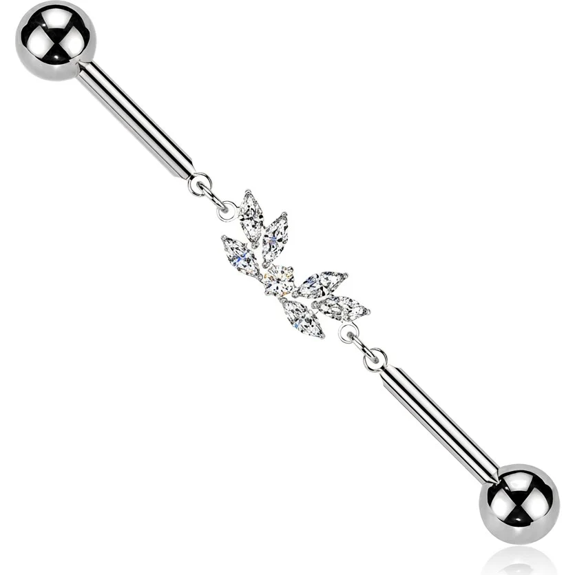 Titan Industrial Barbell Flügel Zirkonia Marquise Schliff Kette Innengewinde