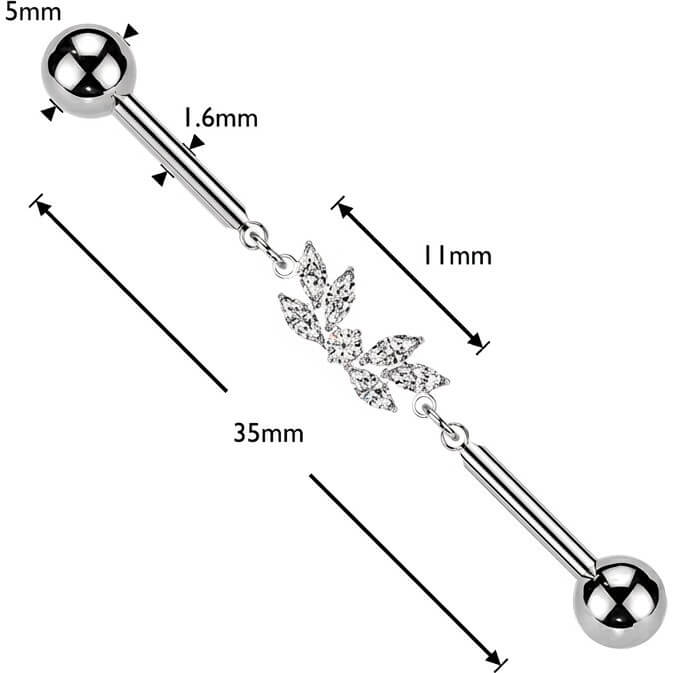 Titan Industrial Barbell Flügel Zirkonia Marquise Schliff Kette Innengewinde - Image 2