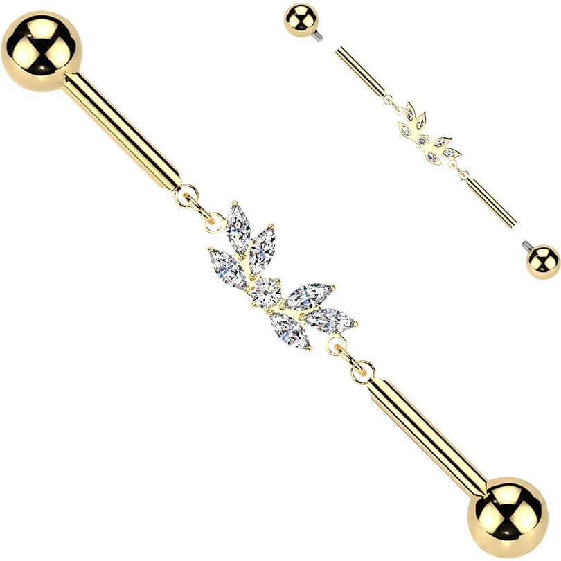 Titan Industrial Barbell Flügel Zirkonia Marquise Schliff Kette Innengewinde - Image 3