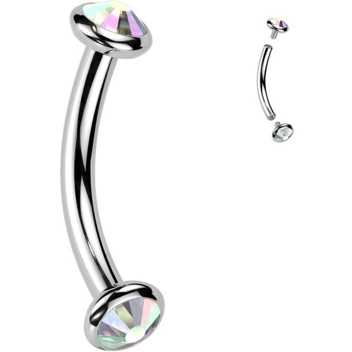 Titan Curved Barbell Opal Zirkonia Innengewinde - Image 15