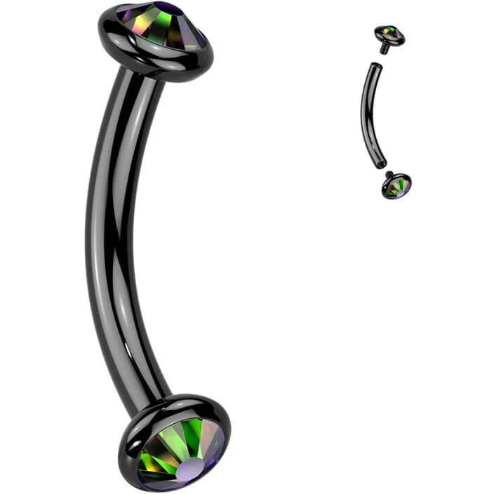 Titan Curved Barbell Opal Zirkonia Innengewinde - Image 3