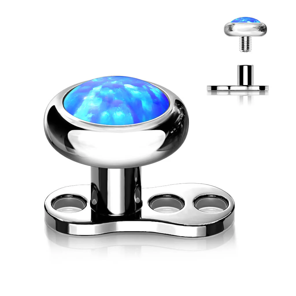 Titan Dermal Anchor Opal Flach Silber Gewinde 2mm Innengewinde - Image 2