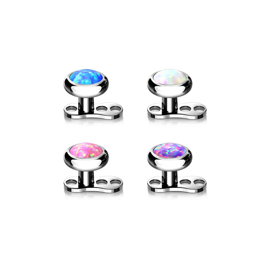 Titan Dermal Anchor Opal Flach Silber Gewinde 2mm Innengewinde - Image 3