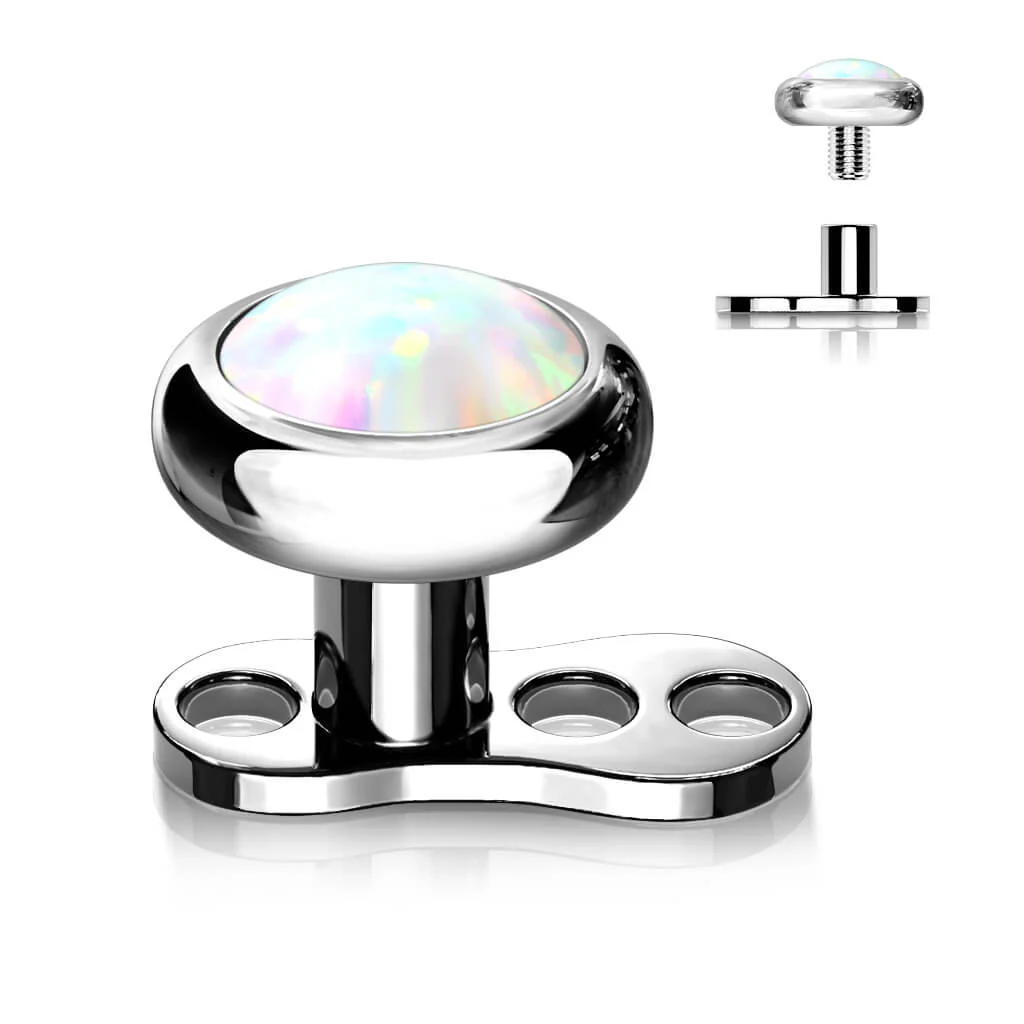 Titan Dermal Anchor Opal Flach Silber Gewinde 2mm Innengewinde - Image 4