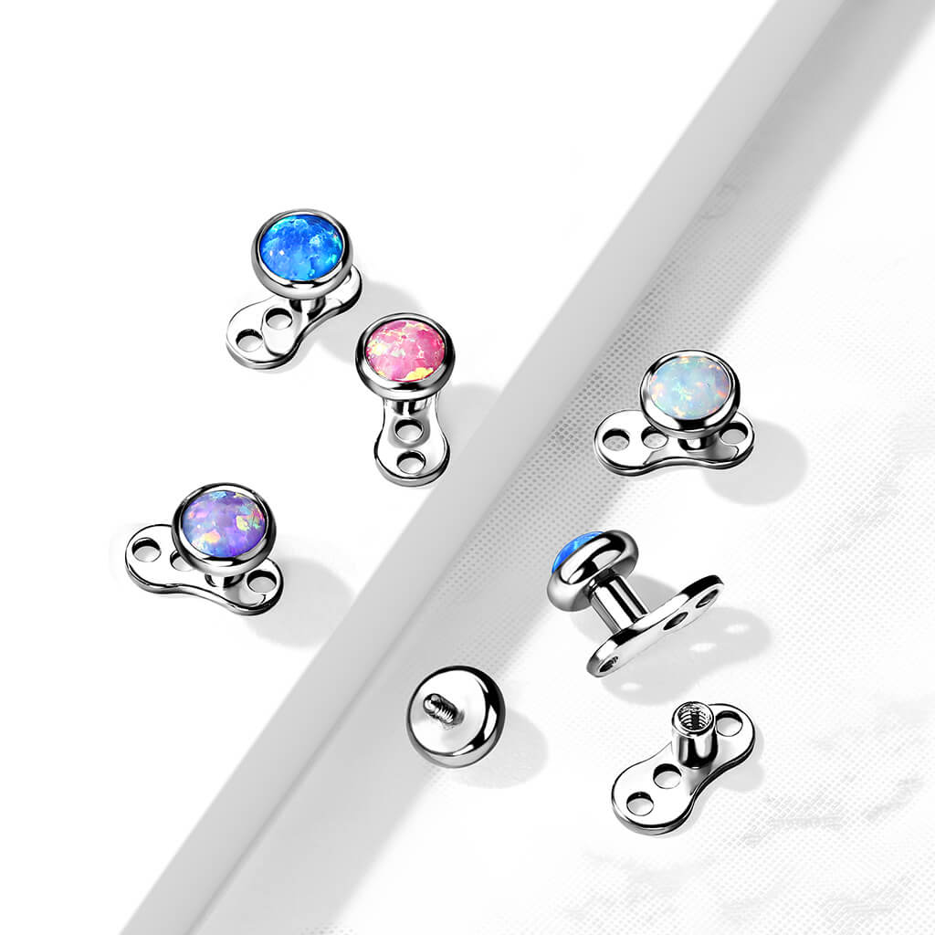 Titan Dermal Anchor Opal Flach Silber Gewinde 2mm Innengewinde - Image 7