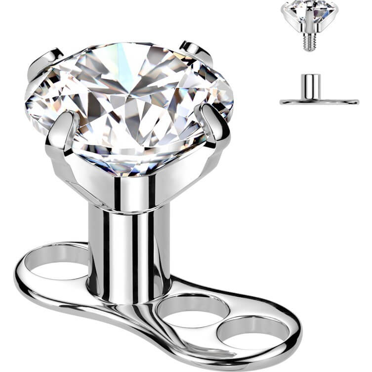 Titan Dermal Anchor Zirkonia Silber Gewinde 2mm Innengewinde - Image 4