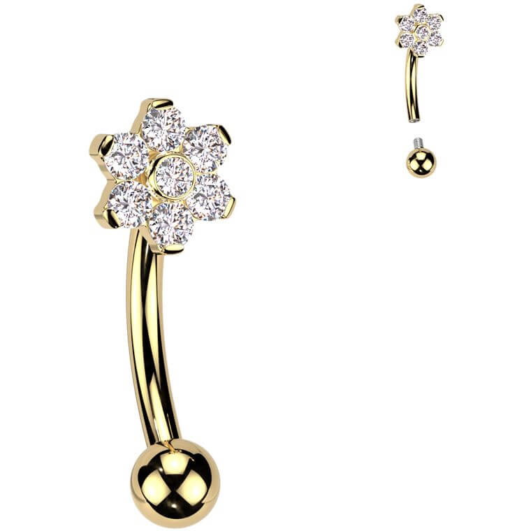 Titan Curved Barbell Blume Zirkonia Innengewinde - Image 2