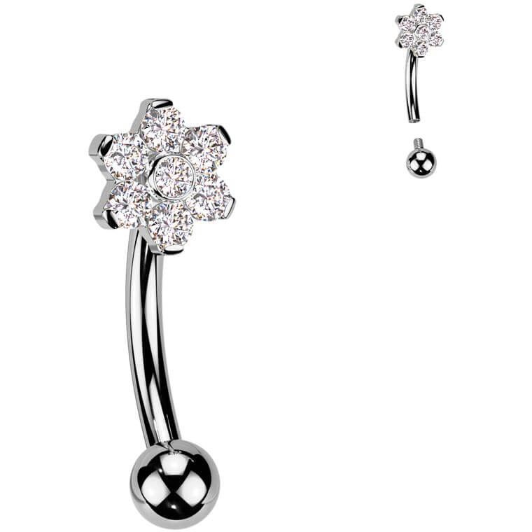 Titan Curved Barbell Blume Zirkonia Innengewinde - Image 3