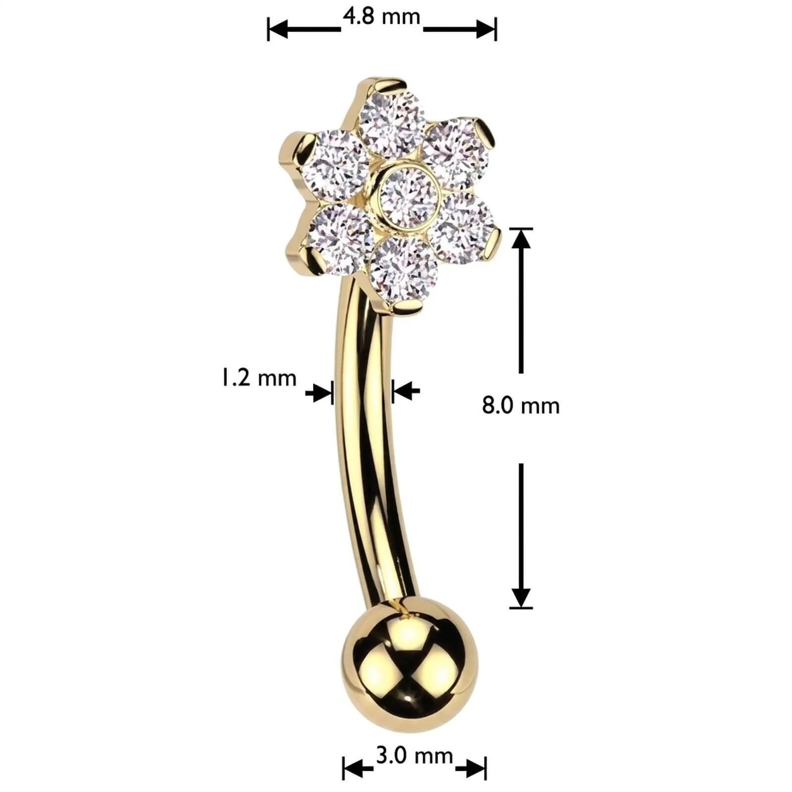 Titan Curved Barbell Blume Zirkonia Innengewinde - Image 4