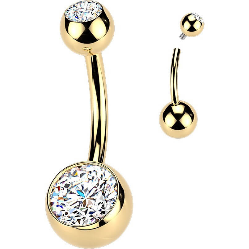 Titan Bauchnabelpiercing Doppel Zirkonia PVD Innengewinde - Image 2