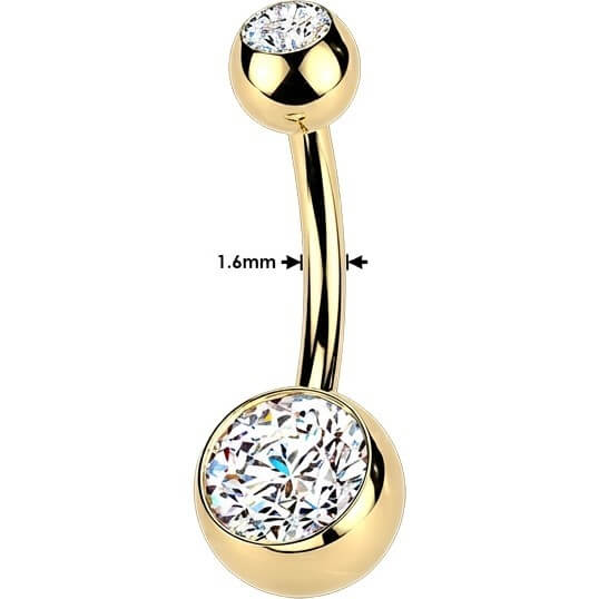 Titan Bauchnabelpiercing Doppel Zirkonia PVD Innengewinde - Image 3