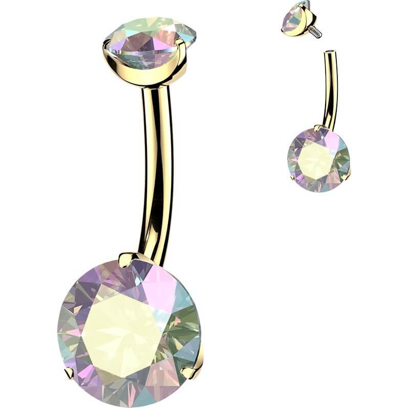 Titan Bauchnabelpiercing gold Krappenfassung doppel Zirkonia Innengewinde - Image 3