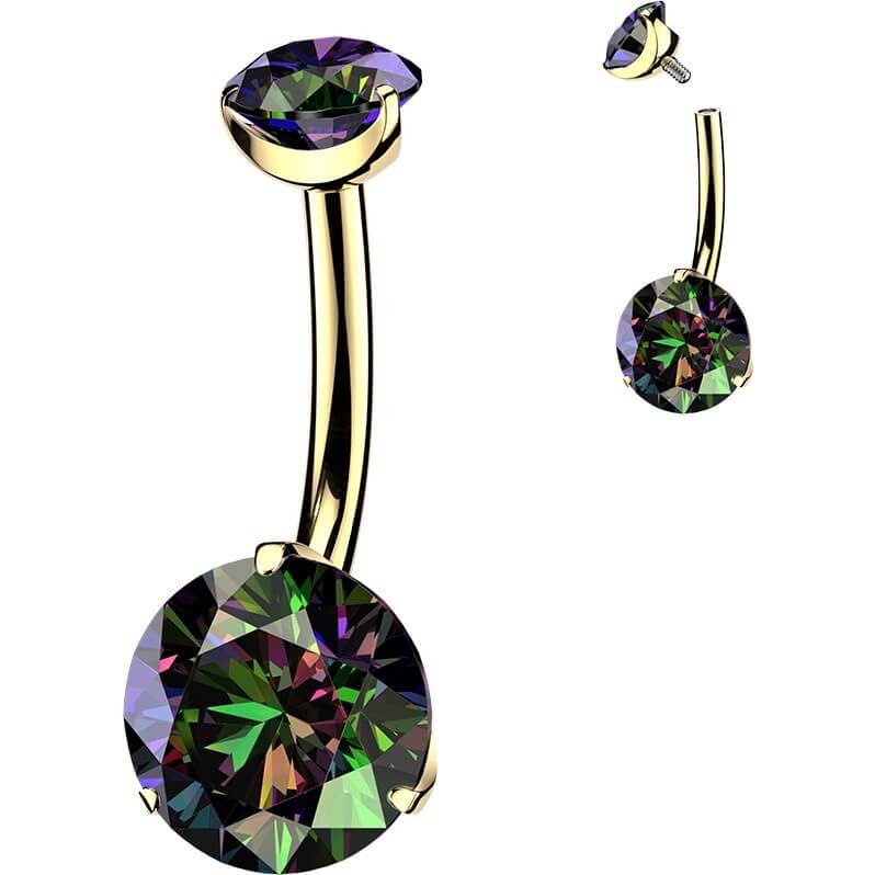 Titan Bauchnabelpiercing gold Krappenfassung doppel Zirkonia Innengewinde - Image 4