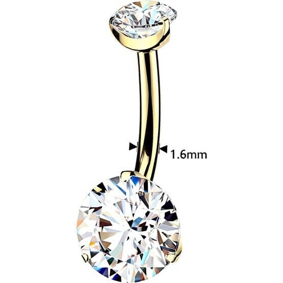 Titan Bauchnabelpiercing gold Krappenfassung doppel Zirkonia Innengewinde - Image 5