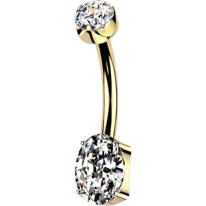 Titan Bauchnabelpiercing Gold PVD Krappenfassung Oval Zirkonia