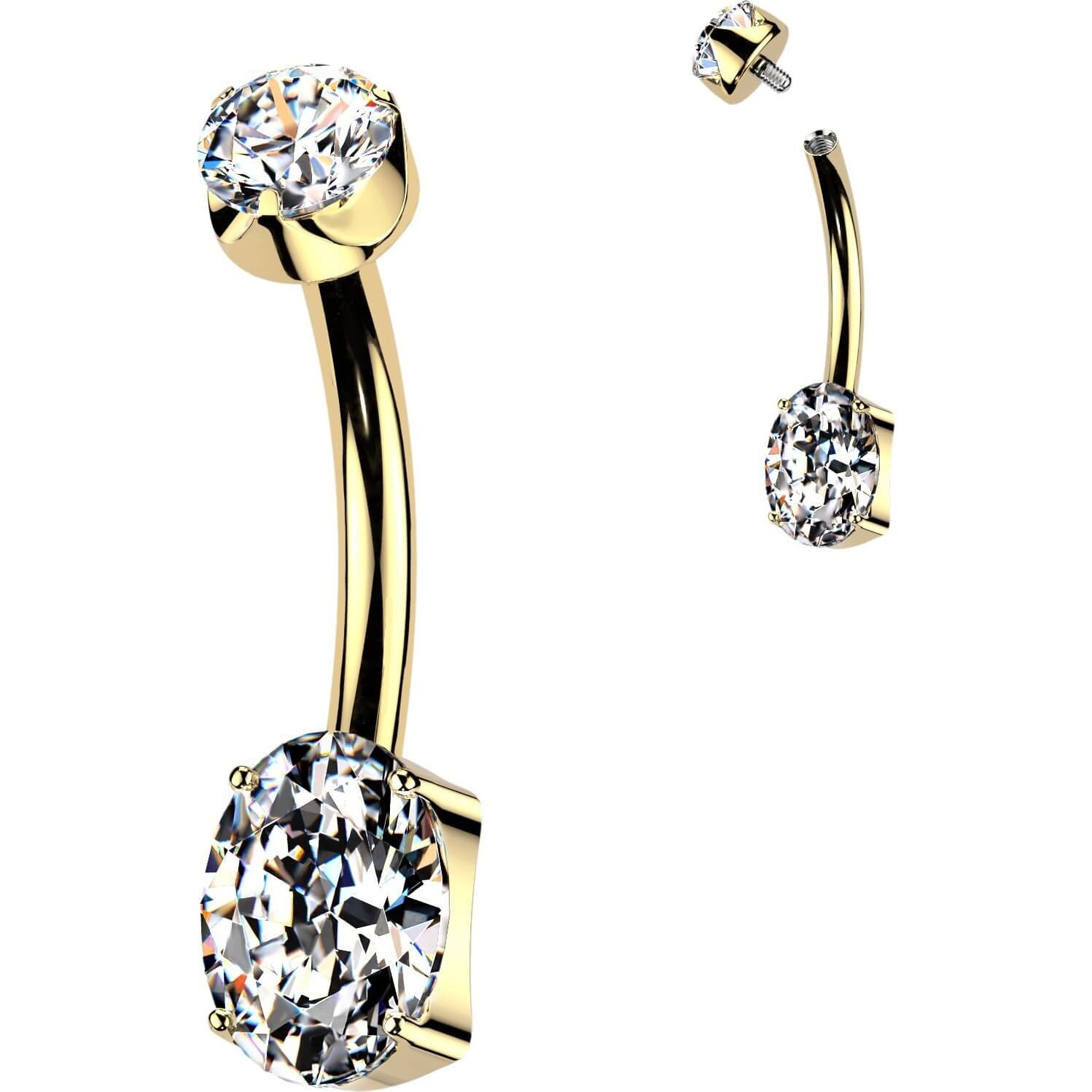 Titan Bauchnabelpiercing Gold PVD Krappenfassung Oval Zirkonia - Image 3