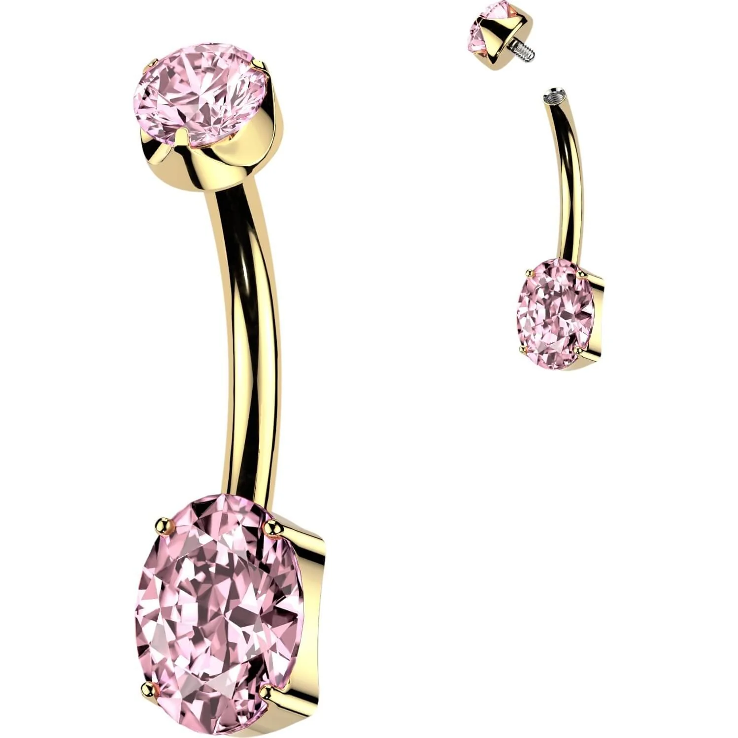 Titan Bauchnabelpiercing Gold PVD Krappenfassung Oval Zirkonia - Image 4