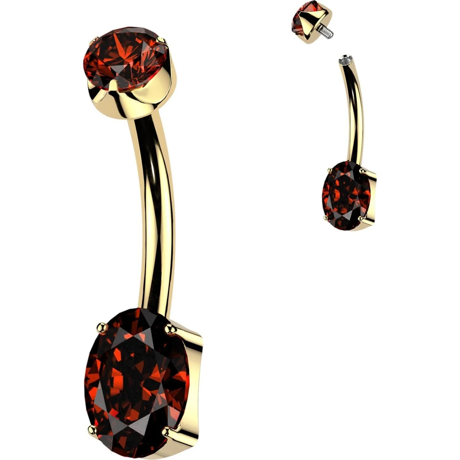 Titan Bauchnabelpiercing Gold PVD Krappenfassung Oval Zirkonia - Image 5