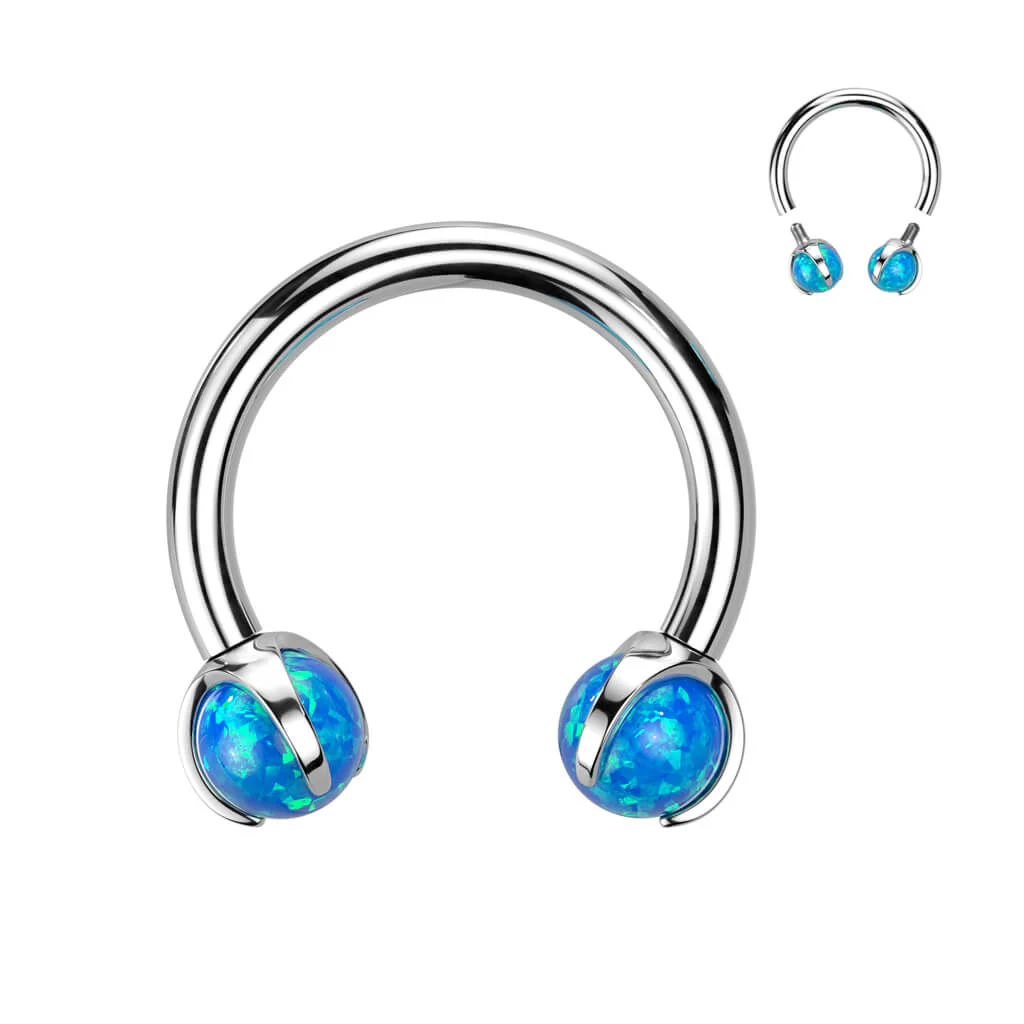 Titan Hufeisen Piercing Kugel Opal Innengewinde - Image 2