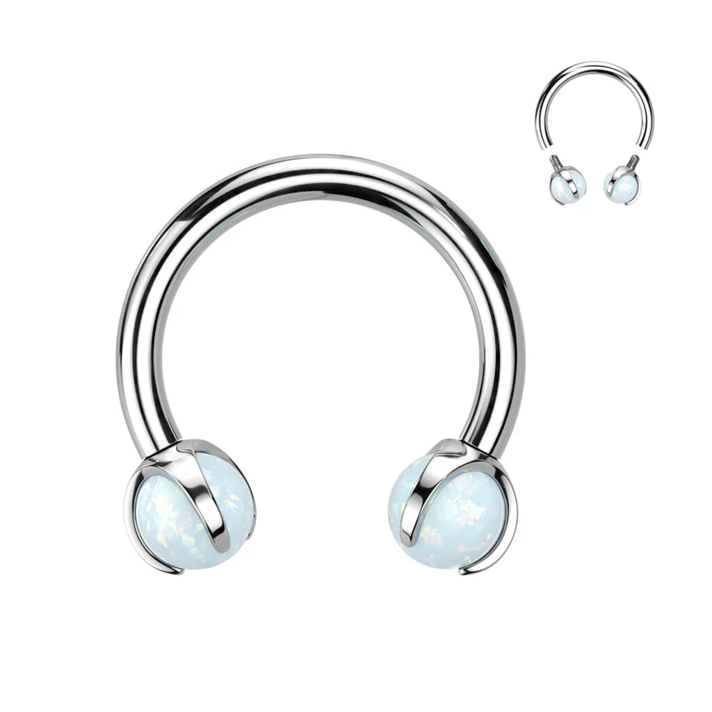 Titan Hufeisen Piercing Kugel Opal Innengewinde - Image 3