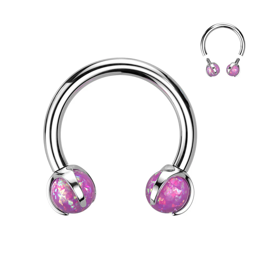 Titan Hufeisen Piercing Kugel Opal Innengewinde - Image 4