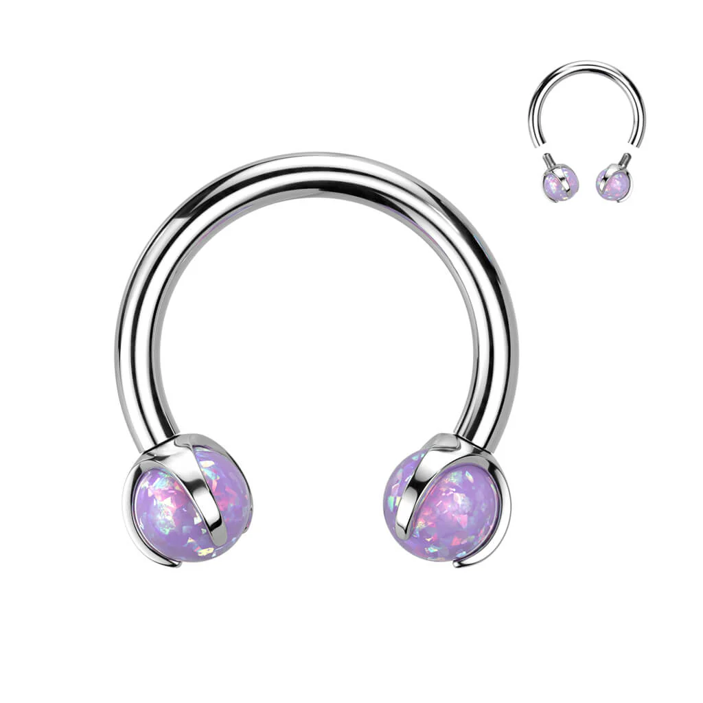 Titan Hufeisen Piercing Kugel Opal Innengewinde - Image 5