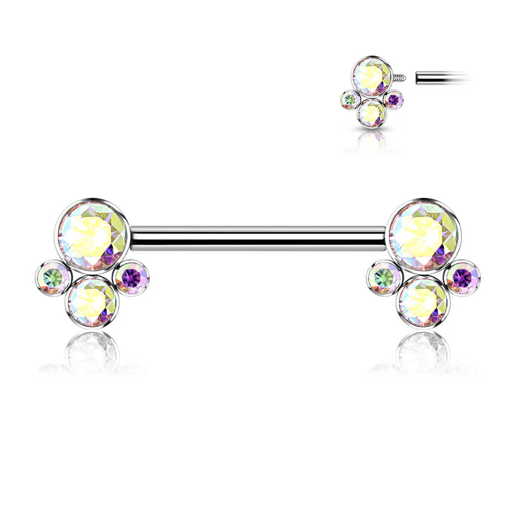 Titan Nippelpiercing 4 Zirkonia Silber Innengewinde - Image 2