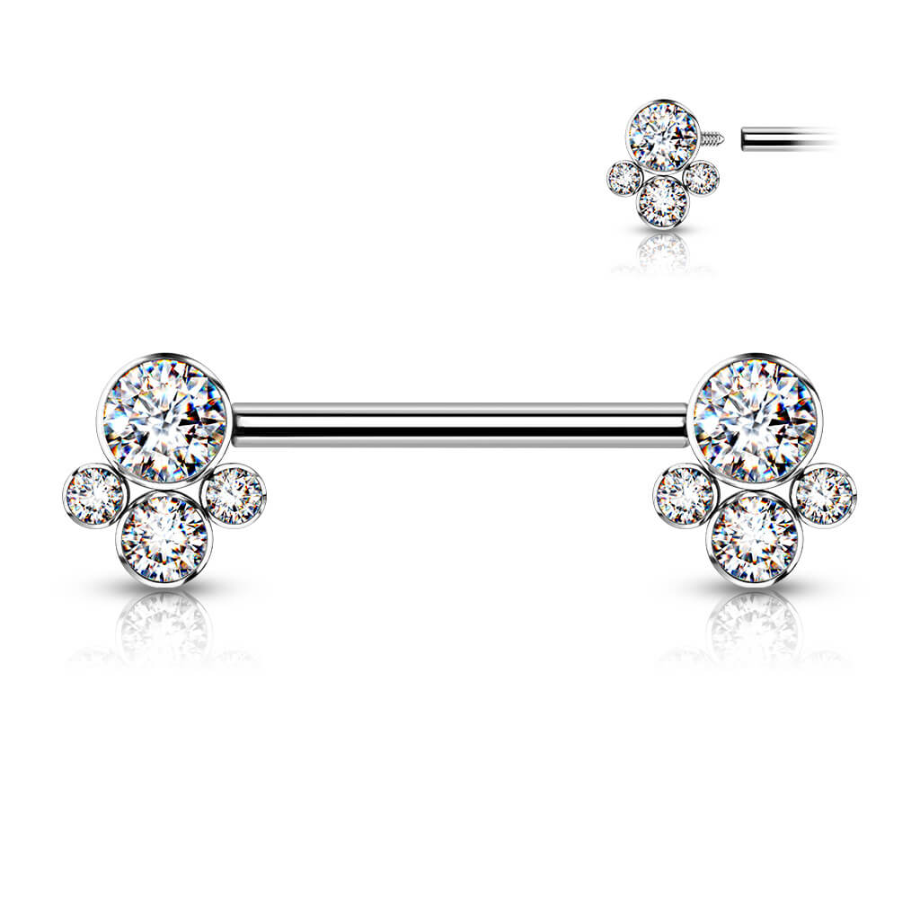 Titan Nippelpiercing 4 Zirkonia Silber Innengewinde - Image 4