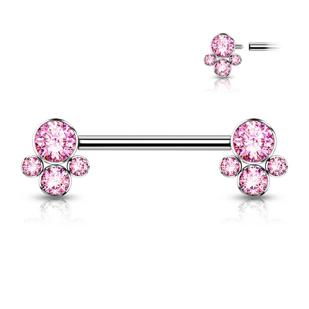 Titan Nippelpiercing 4 Zirkonia Silber Innengewinde - Image 6